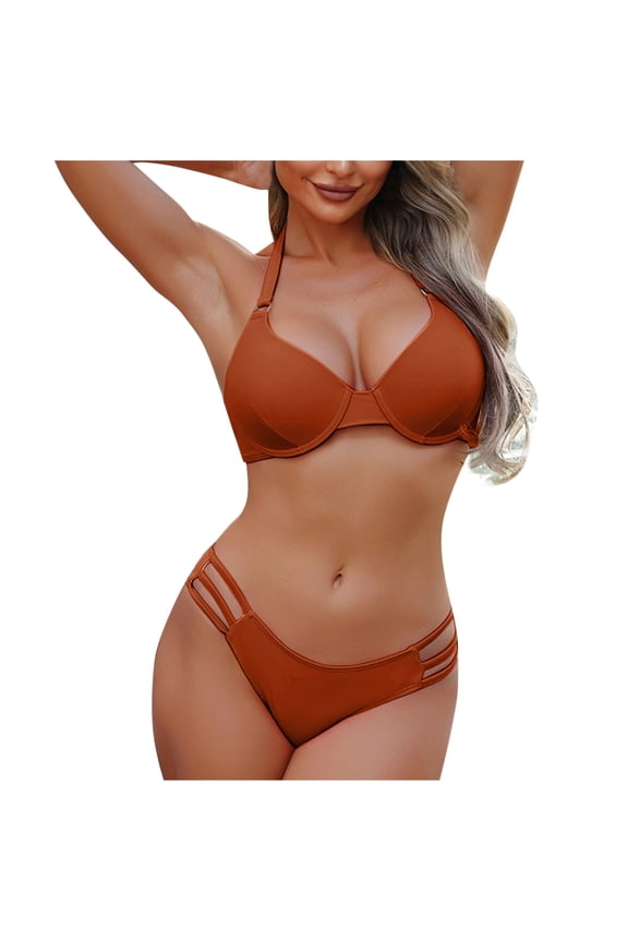 Bikini Sets for Women Sexy Halter Triangle String Bikini V Cut Middle Waisted Thong 2 Piece Swimsuits