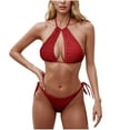 thumbnail image 1 of Ynynloco Bikini Sets for Women Two Piece Halter String Sexy Thong Cheeky Two Piece Swimsuits Solid Color Bathing Swimwear, 1 of 4