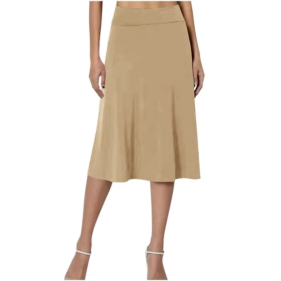 Ynynloco Black Skirt for Women Elastic High Waist Flare A-Line Midi Skirt Solid Color Causal Comfy Office Work Skirt