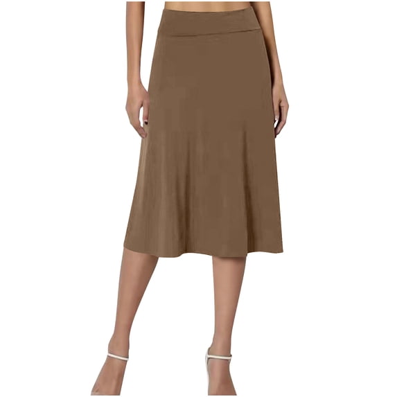 Ynynloco Black Skirt for Women Elastic High Waist Flare A-Line Midi Skirt Solid Color Causal Comfy Office Work Skirt