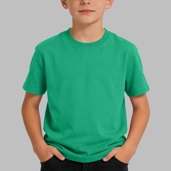 Ynynloco Boys Cotton Short Sleeve T-Shirt Kids Crewneck Tops Plain Basic Tees Casual Solid Breathable Clothes Summer Shirts for Youth Boy 2-15Y