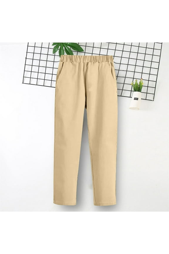 Boys Girl School Uniform Pull-On Pants, Elastic Waist Trousers, Kids Comfort Twill Pants, Outerwear Pants