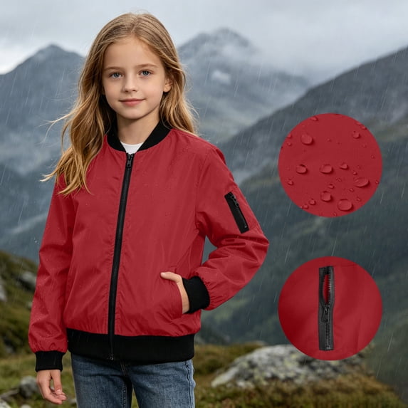 Ynynloco Boys Girls Varsity Baseball Waterproof Rain Jacket Zip Up Windbreaker Bomber Jacket Thin Easy to Fold 5-16Years