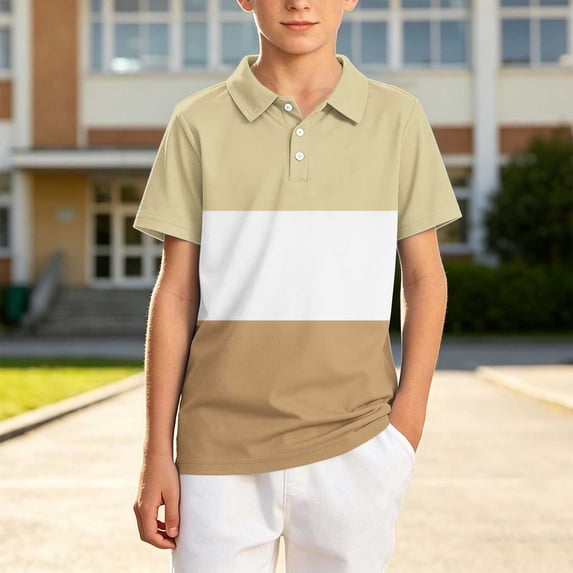 Ynynloco Boys Short Sleeve Pique Golf Shirts Kids Breathable Color Block School Uniform Shirt for Casual Daily Wear 5-15 Years