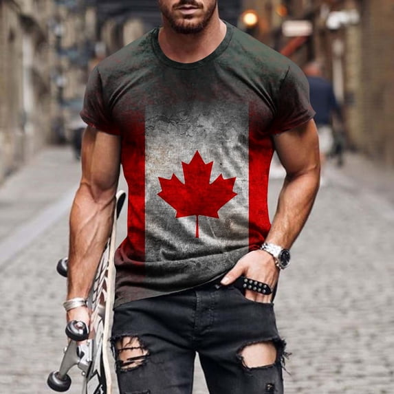 Ynynloco Canadian Maple Leaf Shirt for Canada Day Pride Flag T-Shirt 3D Printing Cool Short Sleeve Shirt Unisex