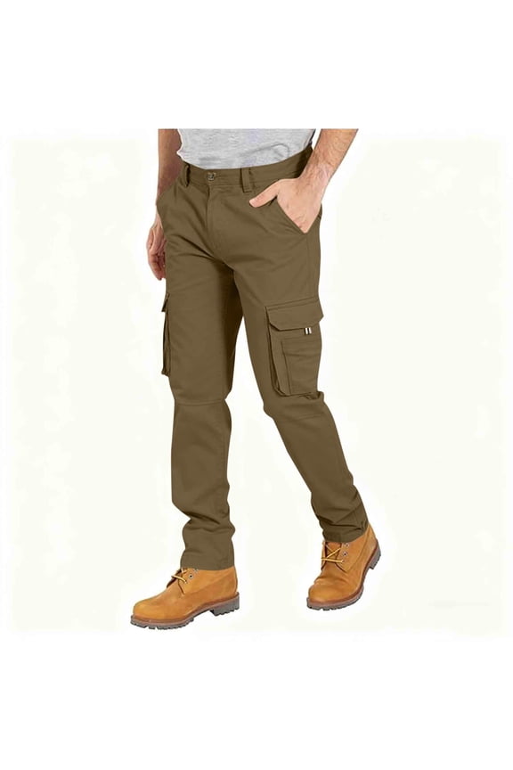 Cargo Pants for Men Solid Color Full Length Button-Front Hiking Pants with Multi-Pocket Outdoor Work Casual Pants