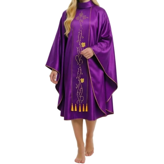 Ynynloco Women's Catholic Priest Chasuble Church Mass Vestment Robe Medieval Priest Tasseled Robe Costume