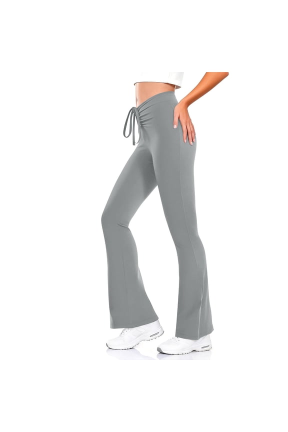 Cloud Feeling Women High Waist Flare Yoga Pants Casual Side Pocket Split Hem Stretchy Solid Color Flare Trousers
