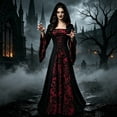 thumbnail image 1 of Ynynloco Colorful House Womens Medieval Renaissance Princess Retro Gown Costume Dress Vintage Vampire Halloween Hooded Gown, 1 of 9