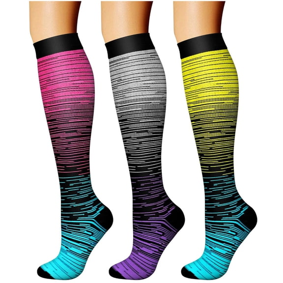 Ynynloco Compression Socks for Women & Men Circulation(3 pairs)-Graduated Supports Socks for Circulation Running, Athletic Sports
