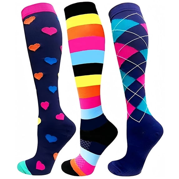Ynynloco Compression Socks for Women Men Circulation Knee High 3 Pairs for Nurses, Running, Travel, Athletic