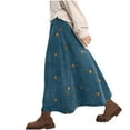 thumbnail image 1 of Ynynloco Corduroy Midi Skirt for Women Floral Embroidery Elastic High Waist A Line Long Skirt Ruffle Forest Series Over Knee Skirt, 1 of 6