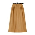 thumbnail image 1 of Ynynloco Corduroy Skirt for Womens Elastic High Waist Stretch A-Line Midi Skirt with Belts Solid Color Loose Fit Comfy Long Skirt, 1 of 7
