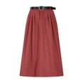 thumbnail image 1 of Ynynloco Corduroy Skirt for Womens Elastic High Waist Stretch A-Line Midi Skirt with Belts Solid Color Loose Fit Comfy Long Skirt, 1 of 7