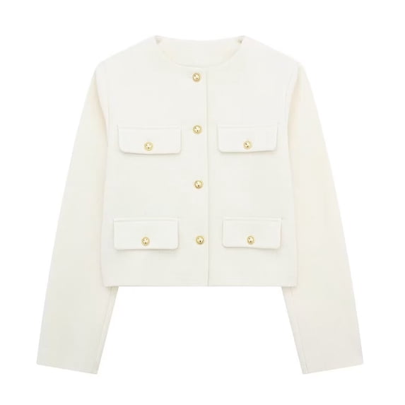 Ynynloco Cropped Tweed Blazer Jackets for Women Elegant Slim Collarless Business Casual Outfits Spring Fall Outfits