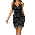 thumbnail image 1 of Ynynloco Dress for Women Halter Tassel Fringe V-Neck Romper Layered Mini Dress for Latin Dance Cocktail Disco Birthday Dance Outfit, 1 of 8