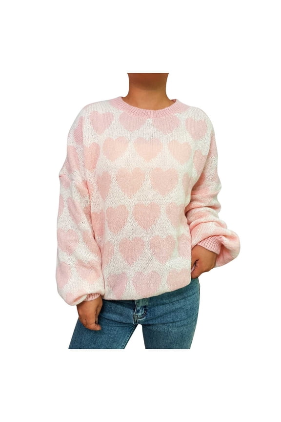 Fall Sweaters for Women Vintage Heart Print Crew Neck Long Sleeve Pullover Tops Casual Fall Winter Warm 2025 Trendy Sweaters