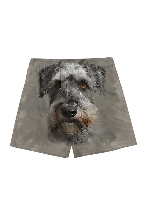 Funny Cartoon Dogs Print Men's Double Shorts Casual Lightweight Elastic Waist Drawstring Summer Beach Shorts with Pockets