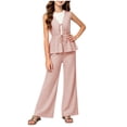 thumbnail image 1 of Ynynloco Girl's 2 Piece Summer Outfits Bow Striped Ruffle Peplum Tank Top Matching Wide Leg Pants Cute Clothing Sets 9-16 Years, 1 of 8