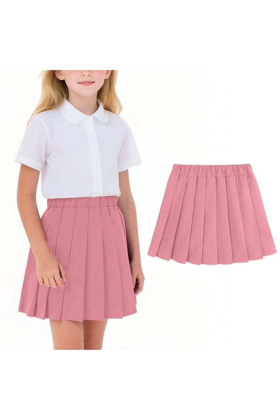 Girls Casual Mini High Waist Stretchy Flared Pleated Skater School Uniform Skirts