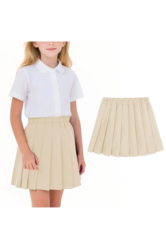 Girls Casual Mini High Waist Stretchy Flared Pleated Skater School Uniform Skirts