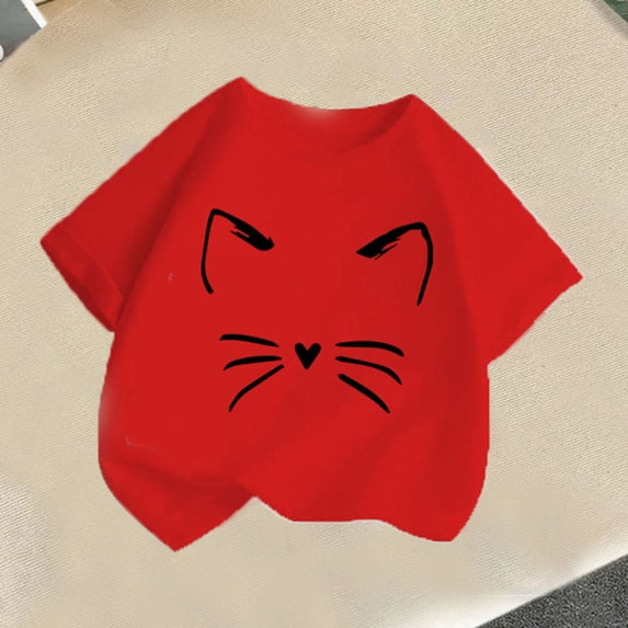 Ynynloco Girls Crewneck Short Sleeve Graphic Tees Cat Print Casual Cotton Shirts Cute Summer Outfits 2-14 Years