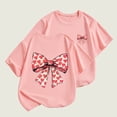 thumbnail image 1 of Ynynloco Girls Crewneck Short Sleeve Graphic Tees bow Print Casual Cotton Shirts Cute Summer Outfits 2-14 Years, 1 of 4