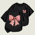 thumbnail image 1 of Ynynloco Girls Crewneck Short Sleeve Graphic Tees bow Print Casual Cotton Shirts Cute Summer Outfits 2-14 Years, 1 of 4