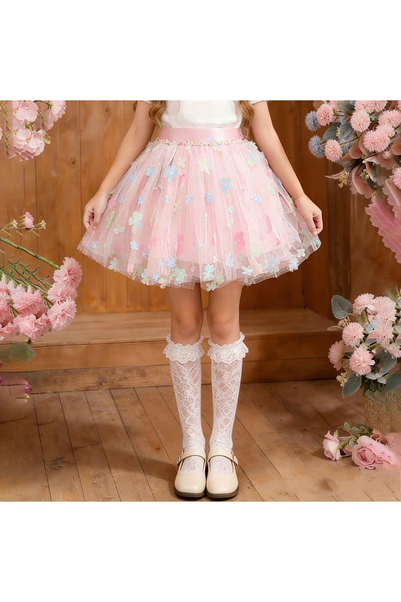 Girls Layered Rainbow Tutu Skirt Dance Dress Tiered Princess Skirt with Sequins Flower