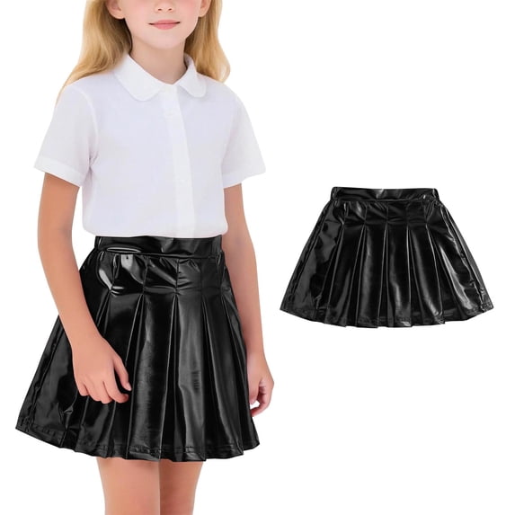 Ynynloco Girls Metallic Skater Skirt Sparkly Shiny Flared Pleated A-Line Mini Skort Holographic Skort