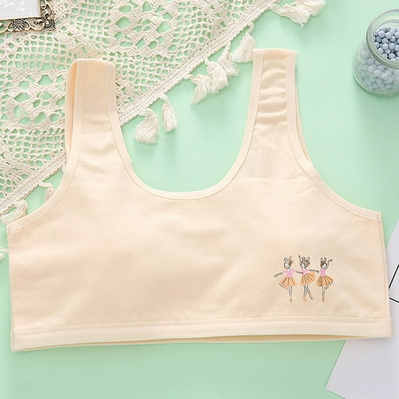 Ynynloco Girls Training Bra Teen Bras Stretch Kids Sports Bra Seamless Wireless Cami Teen Bralette 8-10 10-12 12-14 14-16 Years Old Breathable Mesh Design