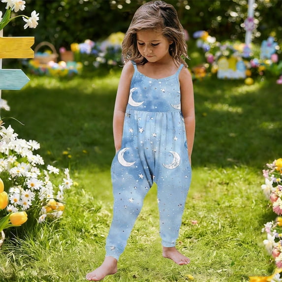 Ynynloco Girls leeveless Jumpsuit Spaghetti Strap Casual Romper with Pockets for Toddler Kids 1-6T