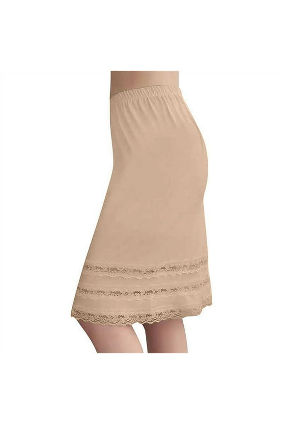 Half Slips for Women Long Underskirt Anti Static Satin Under Floral Lace Skirt with Lace Trim Slip for Skirts Dress