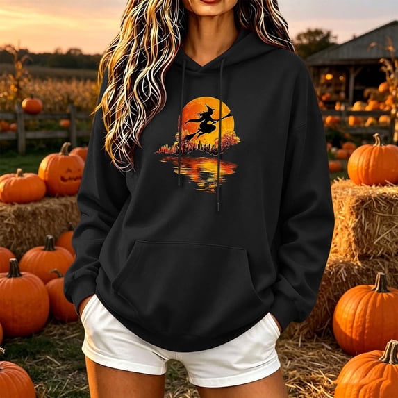 Ynynloco Halloween Slouchy Hoodies Sweatshirt for Women Casual Long Sleeve Pullover Tops with Pocket Ideal Thanksgiving Season Gift