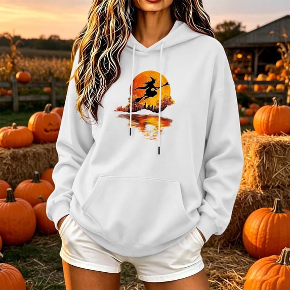 Ynynloco Halloween Slouchy Hoodies Sweatshirt for Women Casual Long Sleeve Pullover Tops with Pocket Ideal Thanksgiving Season Gift
