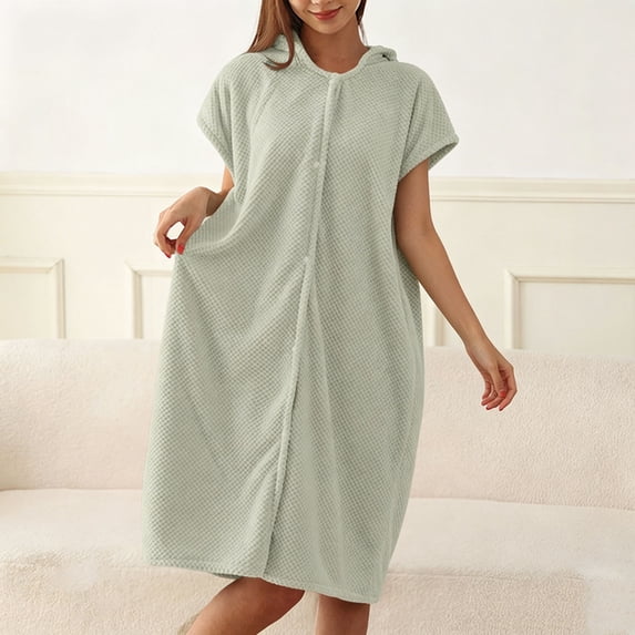 Ynynloco Hooded Waffle Bathrobes for Women, Soft Long Sleeveless Towel Robes for Women - Quick Dry yet Warm