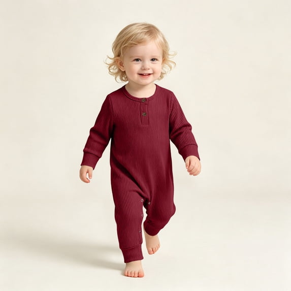 Ynynloco Infant Boys Girls Clothes 100%Cotton Newborn Baby Romper Ribbed Knit Long Sleeve Button Solid Bodysuit Jumpsuit