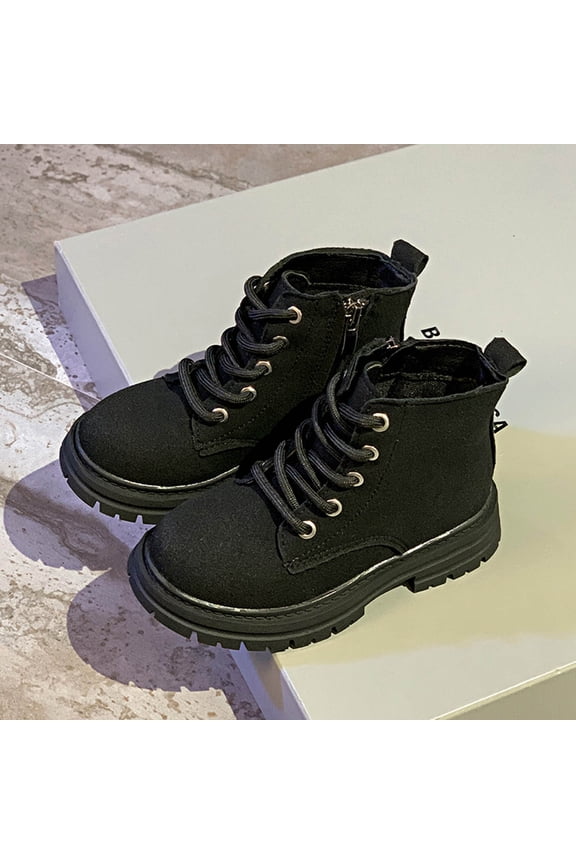 Kids Ankle Boots Boys Girls Lace-Up Outdoor Comfort Work Boots Solid Color British Style Non-slip Low-top Martin Boots