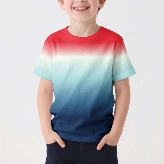 Ynynloco Kids' Gradient Color Short Sleeve Crew Neck T-Shirts - Soft Breathable Casual Tees for Boys & Girls, Multiple Rainbow Ombre Options