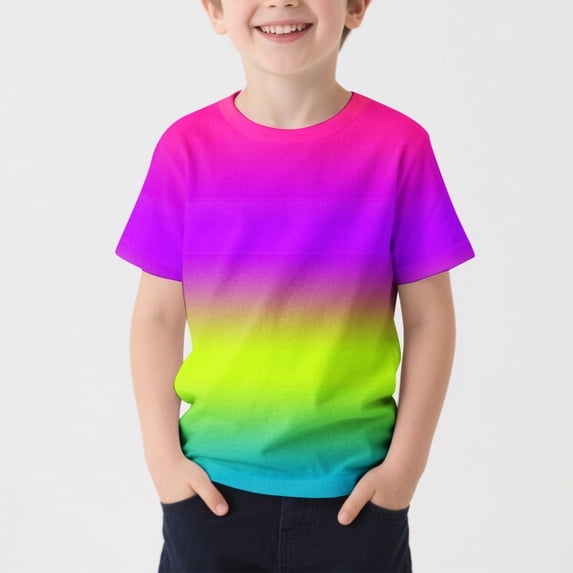 Ynynloco Kids' Gradient Color Short Sleeve Crew Neck T-Shirts - Soft Breathable Casual Tees for Boys & Girls, Multiple Rainbow Ombre Options