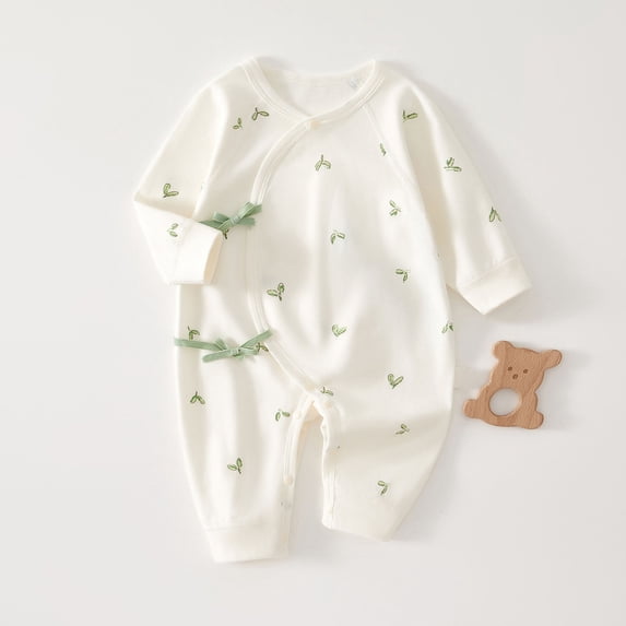 Ynynloco Kimono Tie Long Sleeve Soft One Piece, 100% Organic Cotton Baby Clothes for Girls & Boys, Preemie, Newborn & Infant