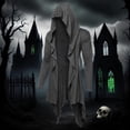 thumbnail image 1 of Ynynloco Long Hooded Cardigan Ruffle Shawl Collar Open Front Gothic Cloak Lightweight Drape Cape Overcoat with Pockets, 1 of 5