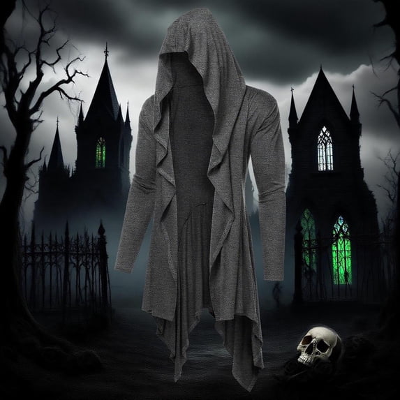 Ynynloco Long Hooded Cardigan Ruffle Shawl Collar Open Front Gothic Cloak Lightweight Drape Cape Overcoat with Pockets