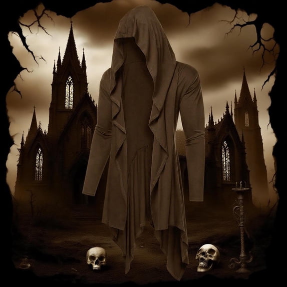 Ynynloco Long Hooded Cardigan Ruffle Shawl Collar Open Front Gothic Cloak Lightweight Drape Cape Overcoat with Pockets