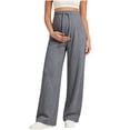 thumbnail image 1 of Ynynloco Maternity Pants Over the Belly Yoga Dress Work Comfy Stretchy Lounge Pregnancy Drawstring Wide Leg Trousers with Pockets, 1 of 8