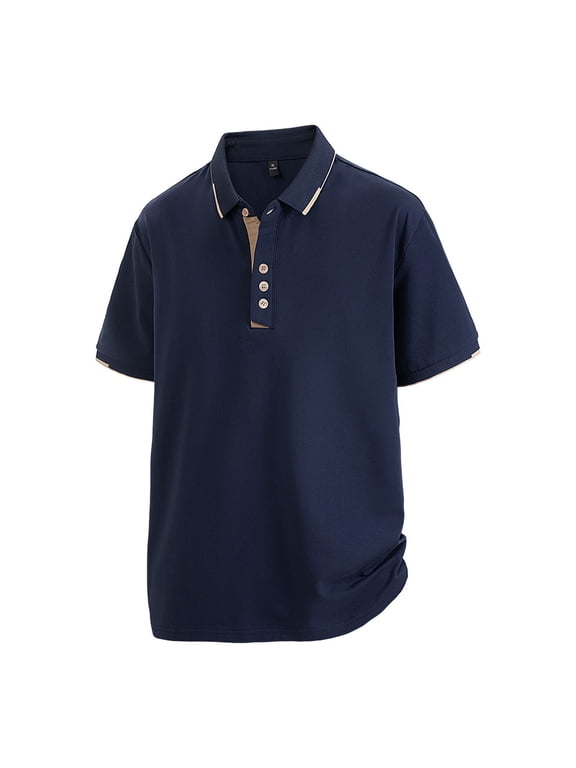 Men Collar Color Block Short Shirt Slim Fit Short Sleeve Cotton Golf Shirt Solid Performance Casual T-Shirts