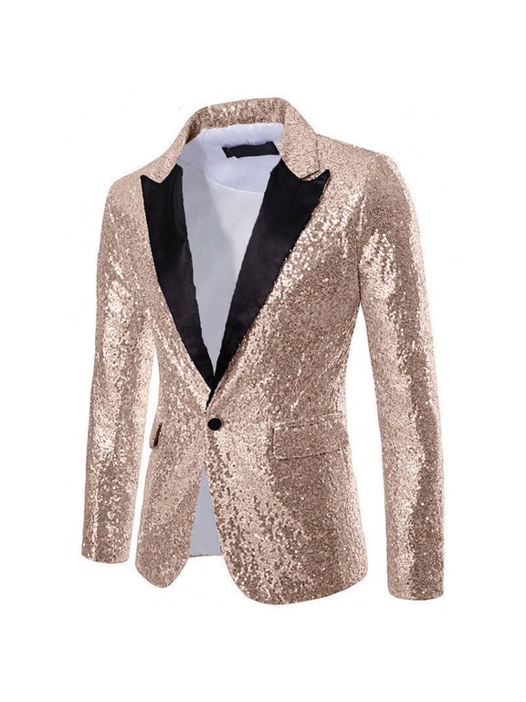 Men Sequin Shiny Prom Suit Jacket One Button Slim Fit Sport Coats and Blazers Tuxedo for Wedding Banquet Party