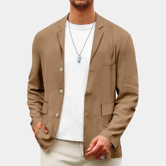 Ynynloco Men's 100%Cotton Blazer Lightweight Casual Regular Fit Long Sleeve Sport Coat Button Down Suit Jacket