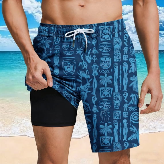 Ynynloco Men's 7 Inch Swim Trunks with Compression Liner Quick Dry Bathing Suit for Swimming Beach