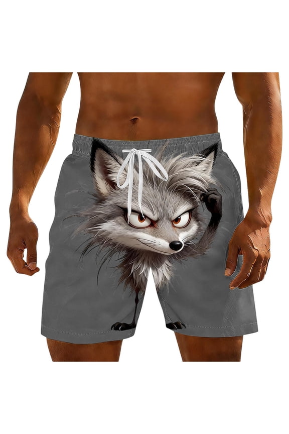 Men's Cartoon Print Beach Shorts Hot Summer Swim Trunks Sports Bathing Suits with Mesh Lining